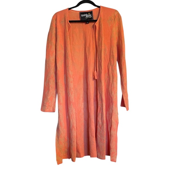 Sweaters - Rara Avis by Iris Apfel Orange Open Cardigan Duster with Tassels Ties  sz M